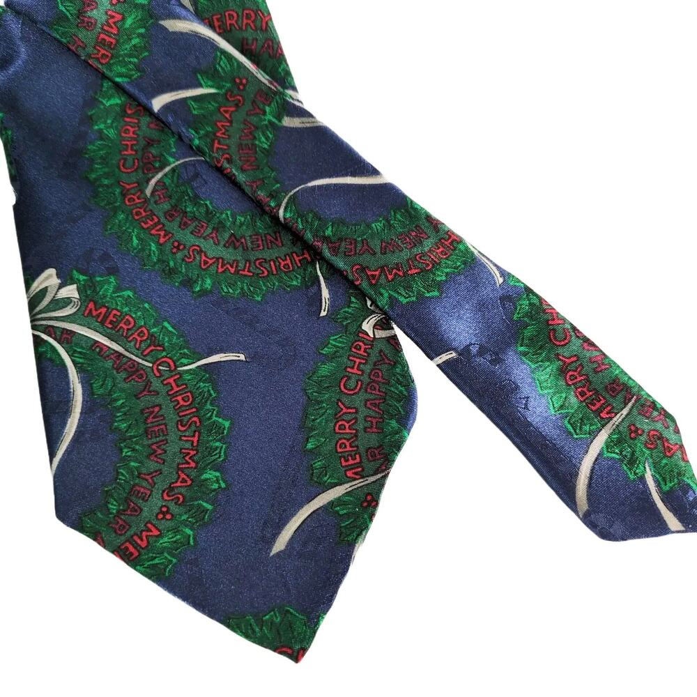 Vtg Hallmark Men's Christmas Wreath Satin Neck Tie, SpecialTies Made USA Holiday
